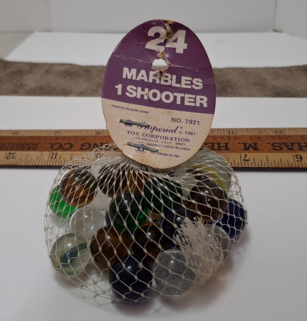IMPERIAL (2) BAGS 24 MARBLES ea 1 SHOOTER NO.7921 RARE COLOR 6 VEIN SHOOTERS ’81
