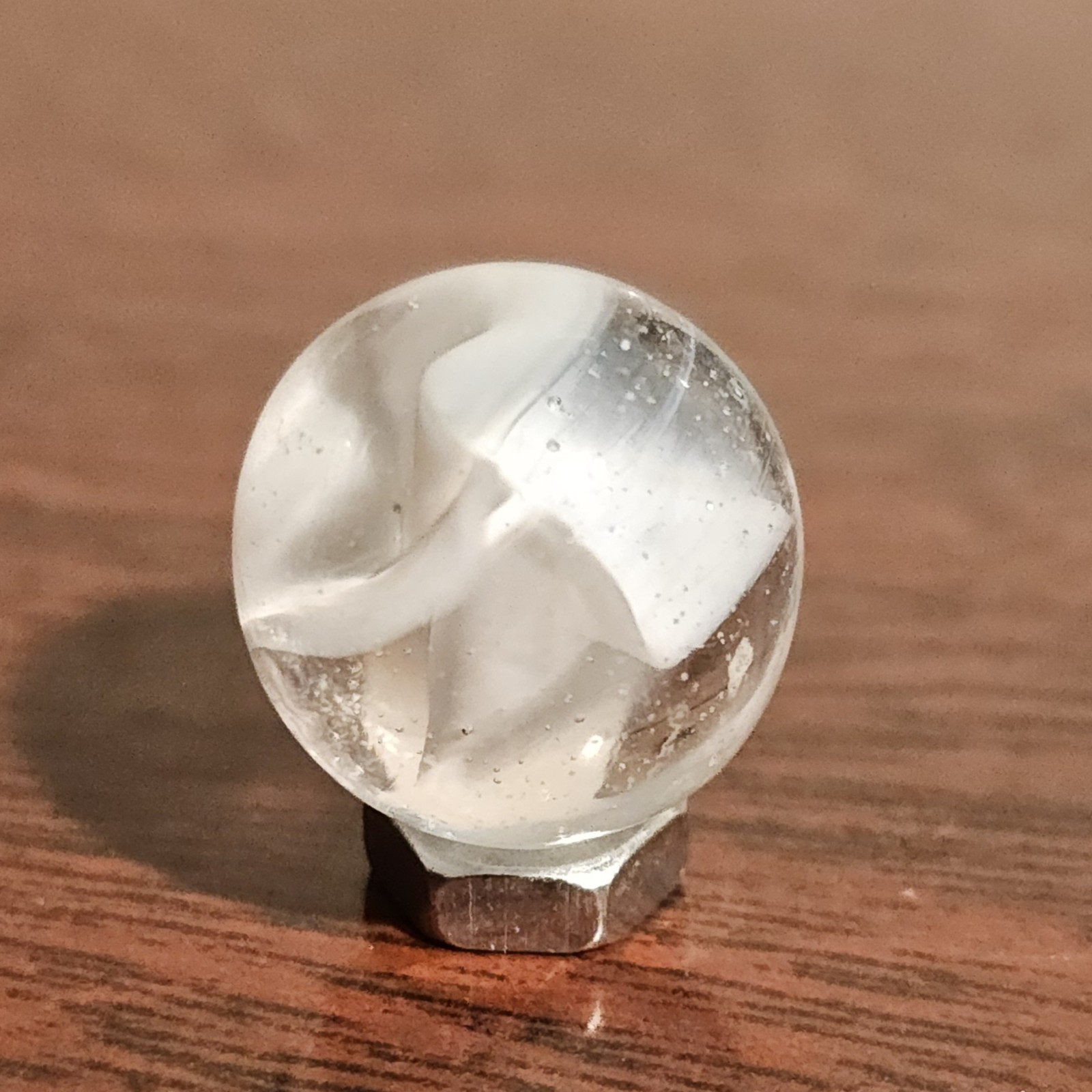 Vintage CE Bogard White 4 Lobe Floppy .625″ Glass Marble