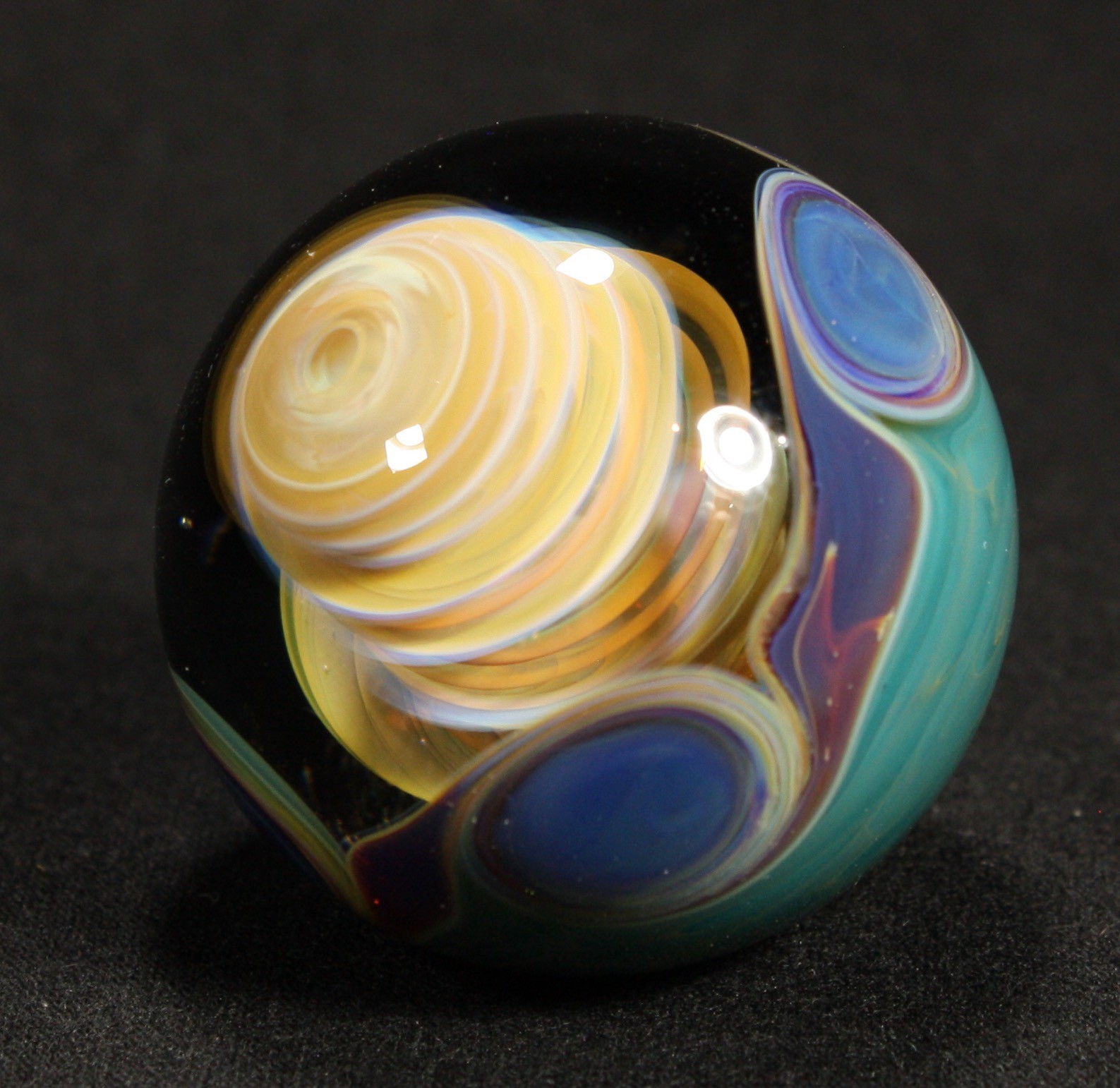 Juba Glass Handmade Marble 1.45″ Boro Lampwork Art 24K Gold and Silver Fume