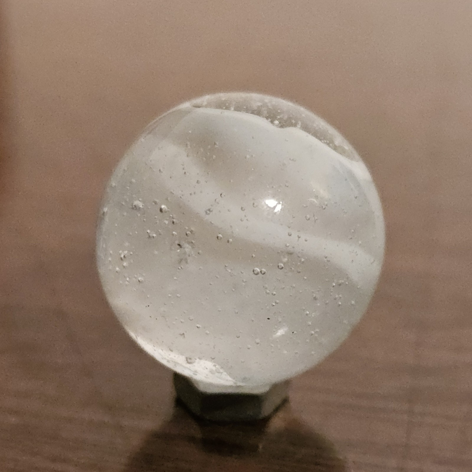C E Bogard White 4-Lobe Floppy Cats Eye Clear Glass .875 Shooter Marble