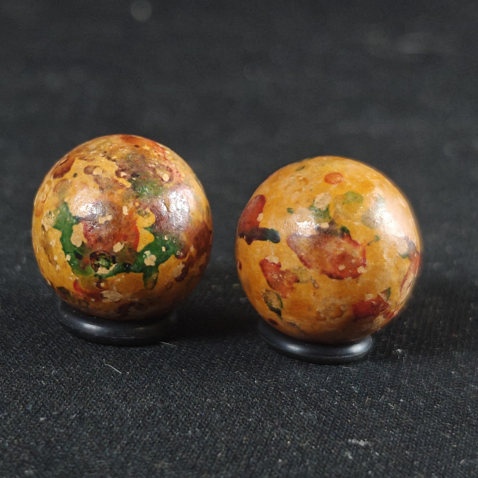 Vintage Marble Lot Of 2 Clay Earthenware Non Glass Painted