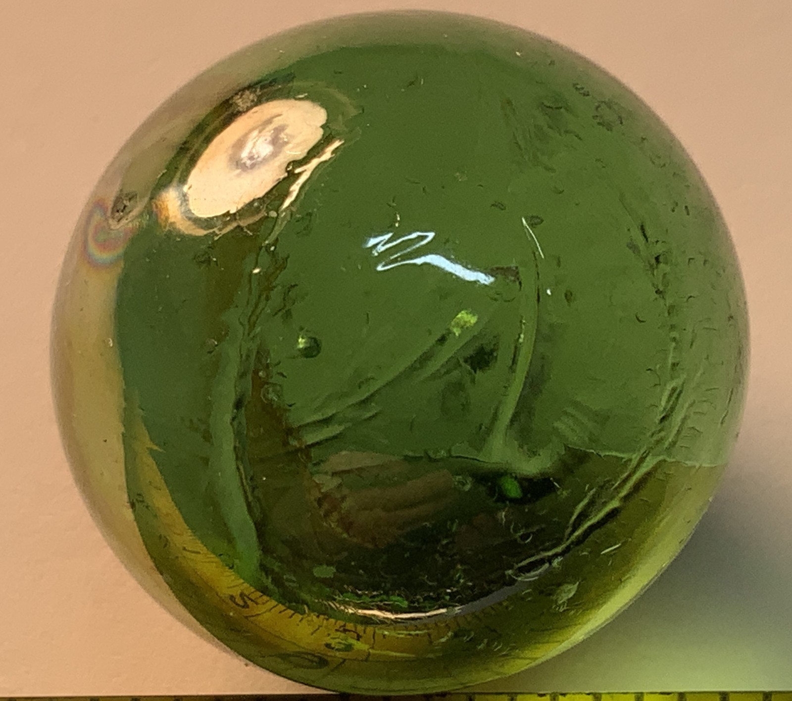 Large Green Translucent Glass Marble Shooter Swirl Bubbles 7/8”–1” As Found