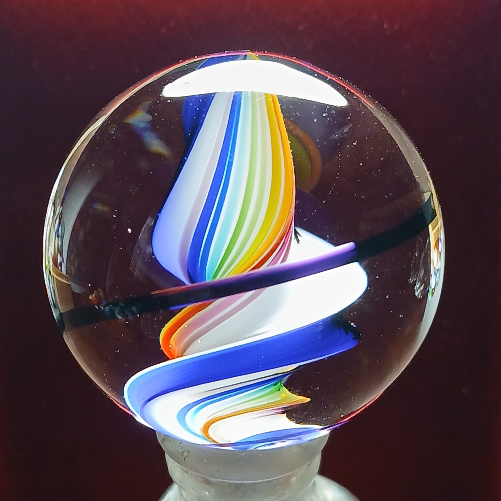 Mint *1 3/8″* Rainbow Multi Color Contemporary Swirl Marble! Fantastic. C Pics