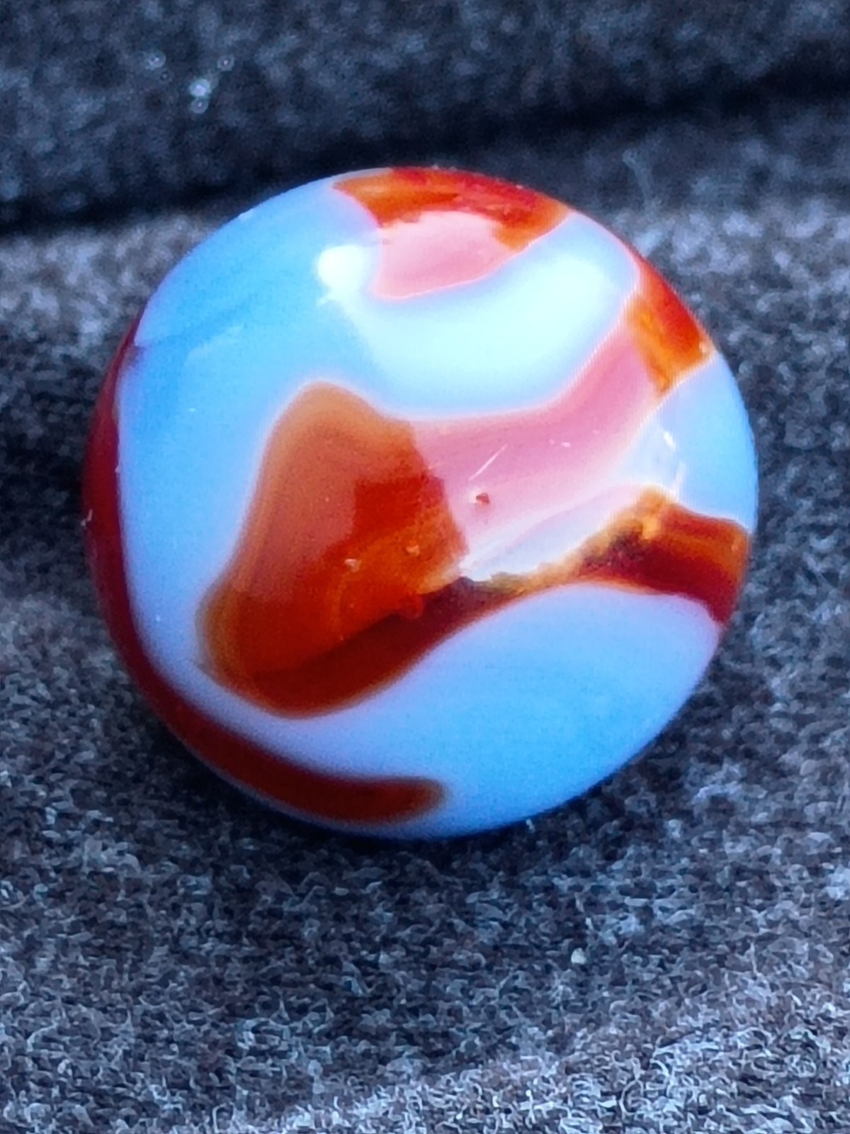 St Mary’s Alley Marble Red Swirls On Blue Base With Ox? – NM+ M- Great Example