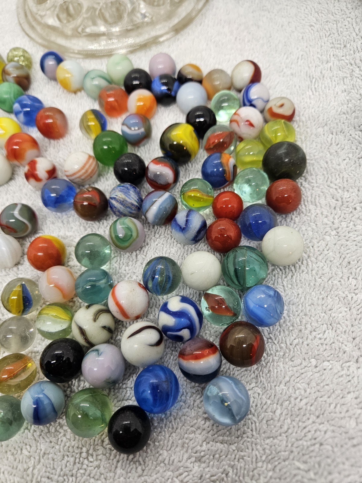 Antique Lot Glass Marbles with Glass Display Stand – Some Glow Under Black Light