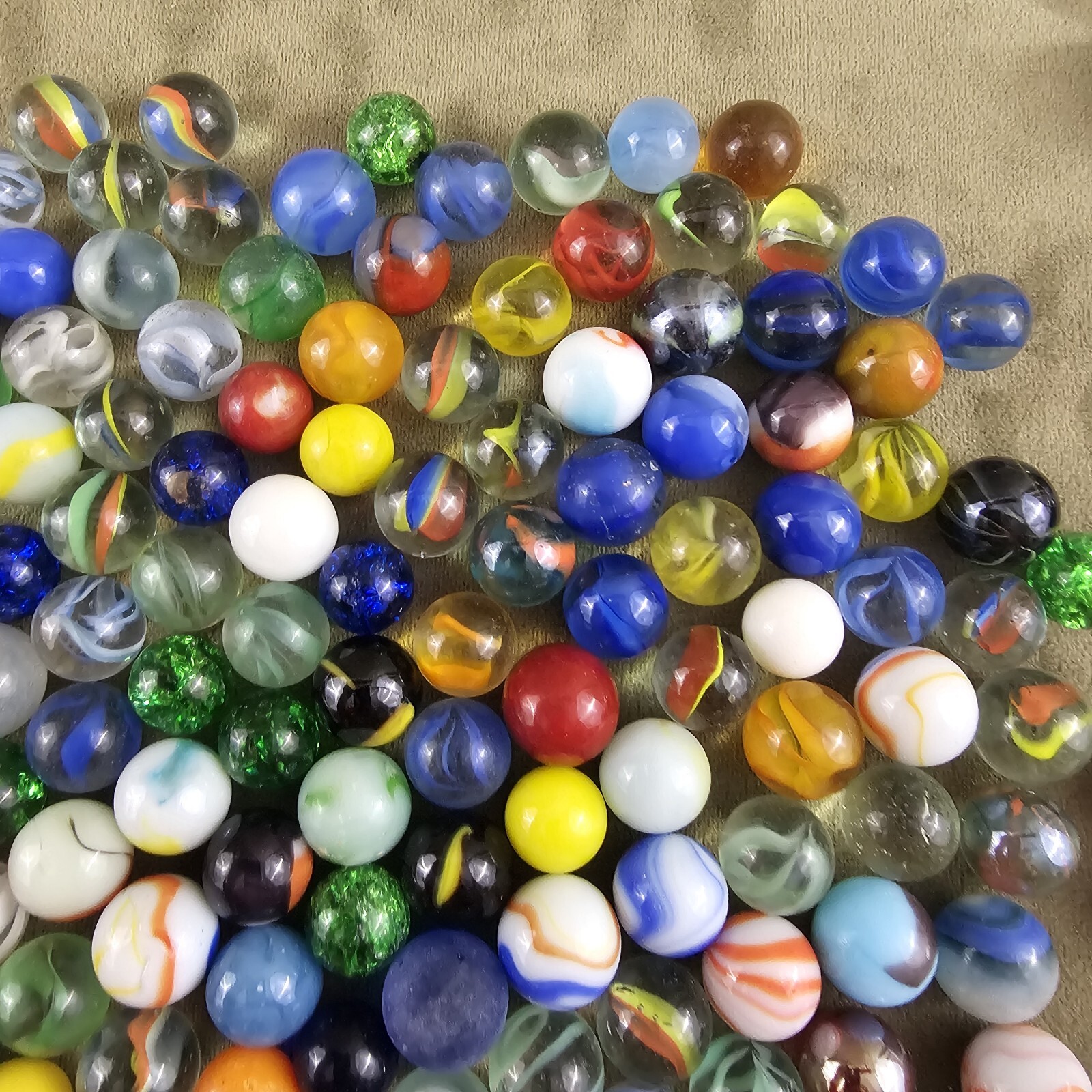 230 VINTAGE GLASS MARBLES 4 Pound Jar Of Swirls Opaque Shooters Excellent Shape