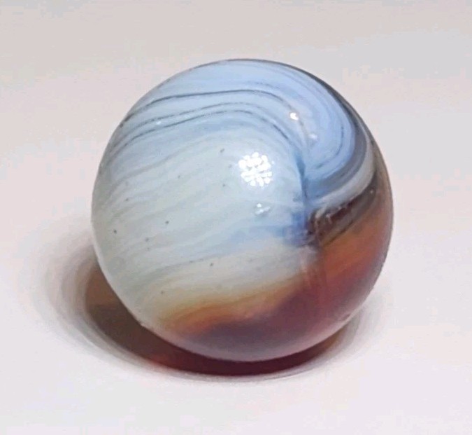 AKRO AGATE CO. ‘Whispy OXblood Patch’ .59″ Vintage Marble