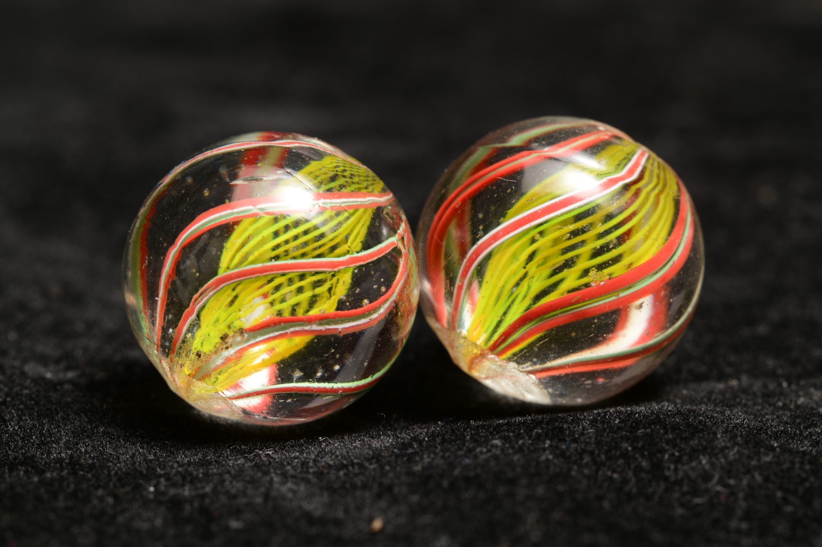 Same Cane Pair Latticino German Handmade Antique Marbles 20mm 25/32”
