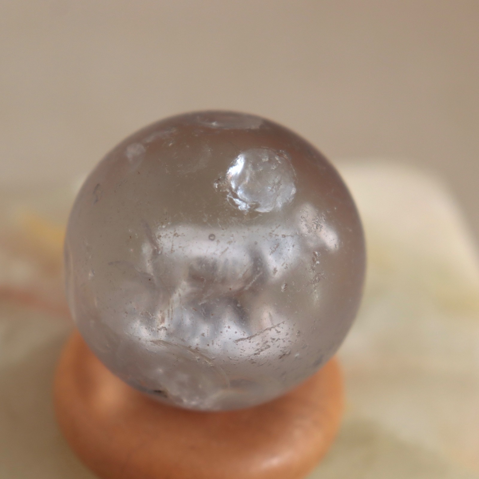 19th C Sulphide Shooter Marble Cow Figurine Inside 1.5″ Large Glass Germany Vtg