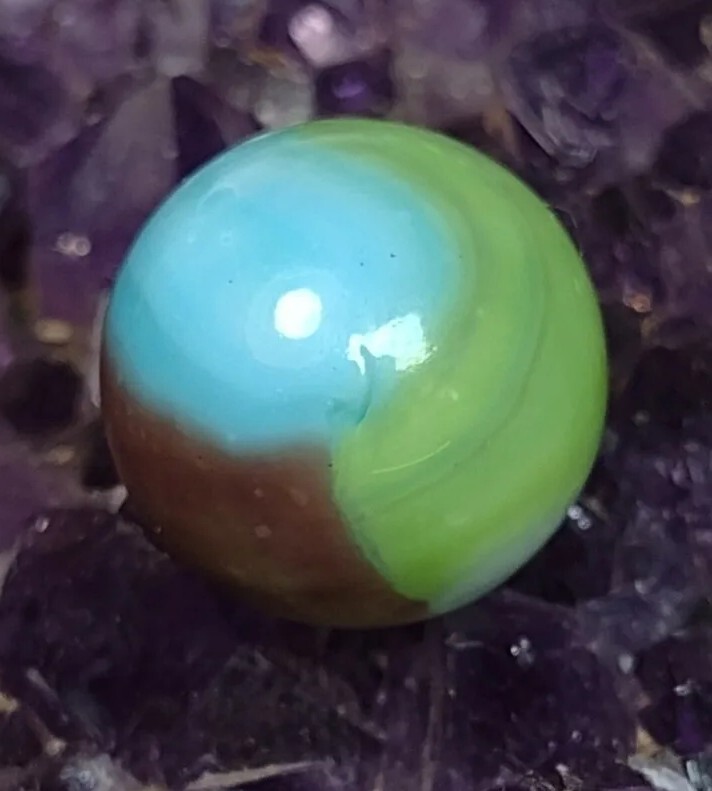 Cute 🐦Robin Blue , Purple & Green – Tiger Eye Vitro Glass Vintage Marbles .63″