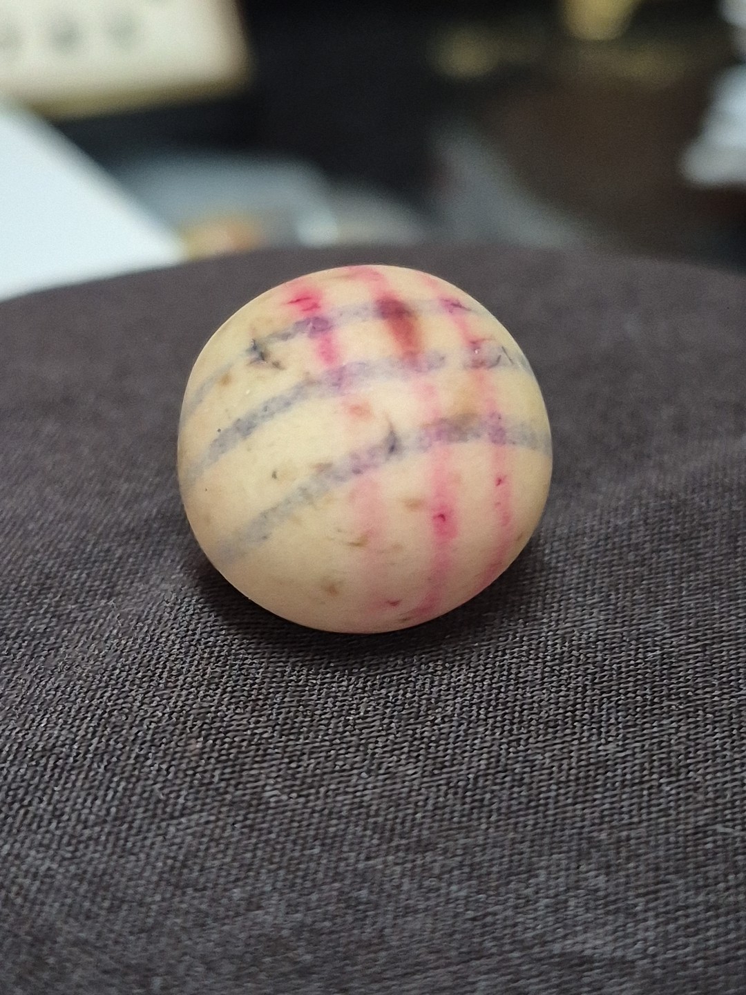 ANTIQUE HELIX LINED UNGLAZED PROCELIAN CLAY MARBLE