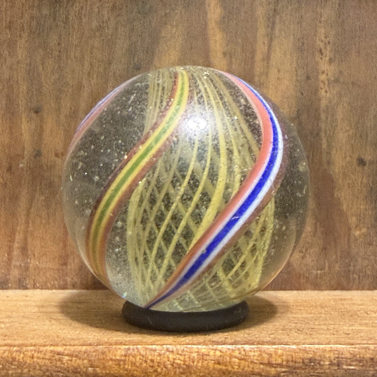 Antique German Handmade Latticinio Swirl Marble 1” Near Mint | 318