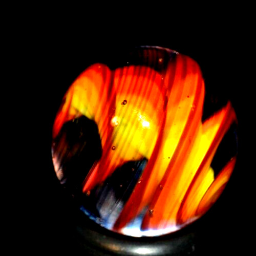 BRYAN TRILLAS GLASS MARBLE/.758″-BLUE BLACKLIGHT FIERY CORKSCREW-GOLDENROD,ORG+