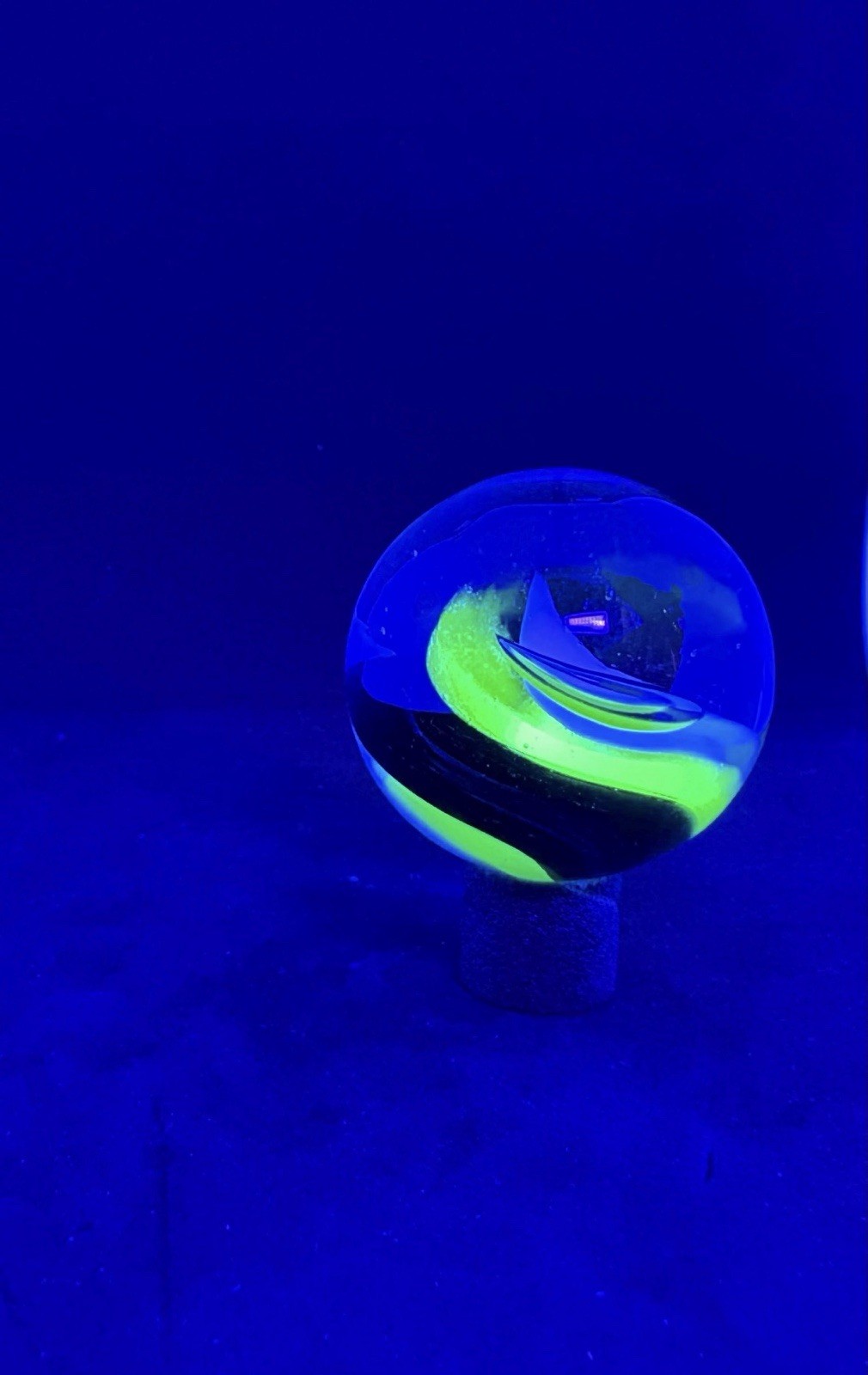 Hand Blown Glass Marble Large (Uranium/Dark Blue/White Swirl)