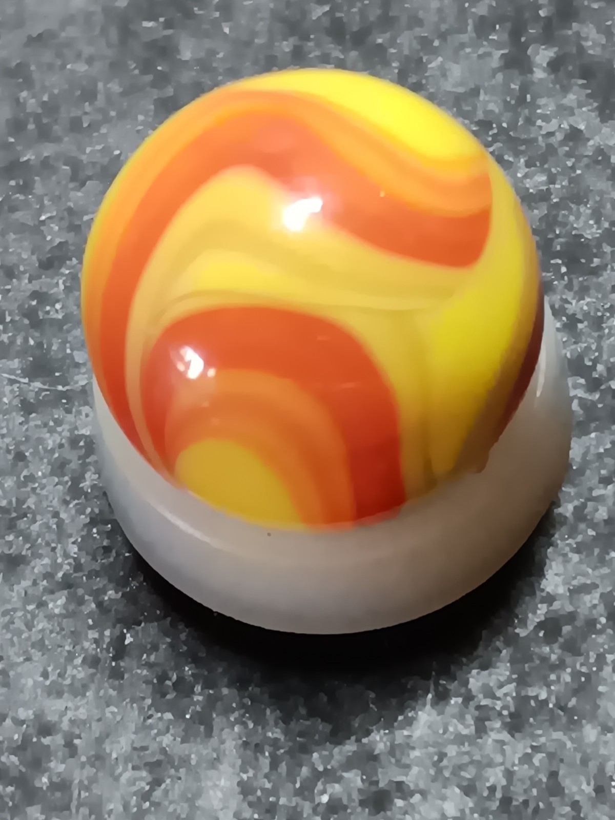 Vintage C A C Swirl Machine Made Toy Marble Yellow Orange swirl Pattern Used