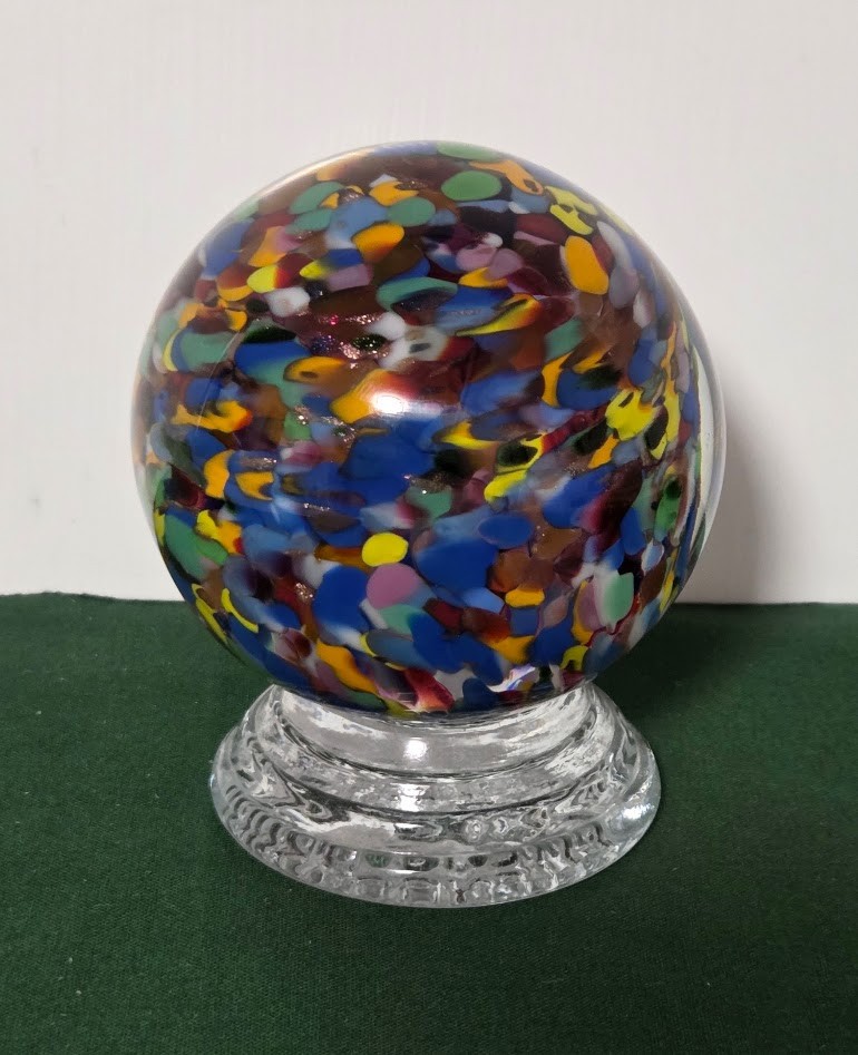 Large Signed Sam Hogue Contemporary Studio Art Marble w/ Clear Signed Stand 3″