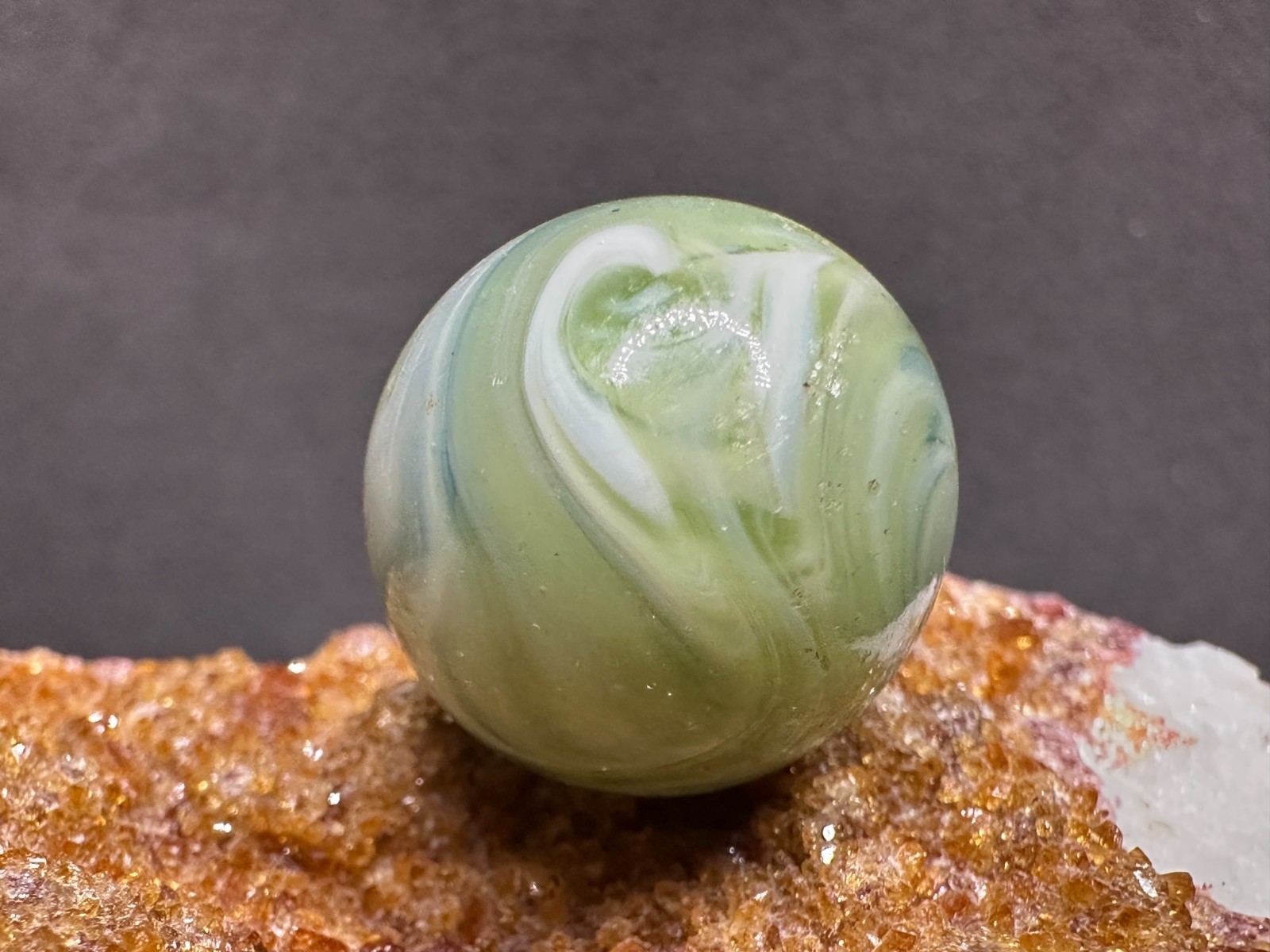 NICE Vintage M.F. Christensen HAND-GATHERED Slag Marble – Milky Green – .71″