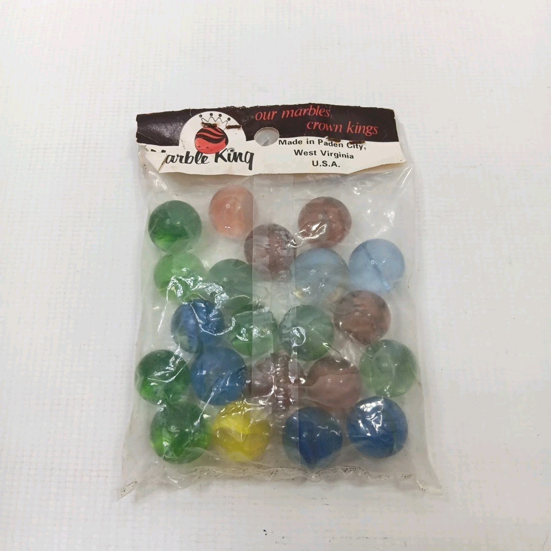 VTG Marble King Glass Marbles Bag 20 count Includes Shooter cats eyes? USA MADE
