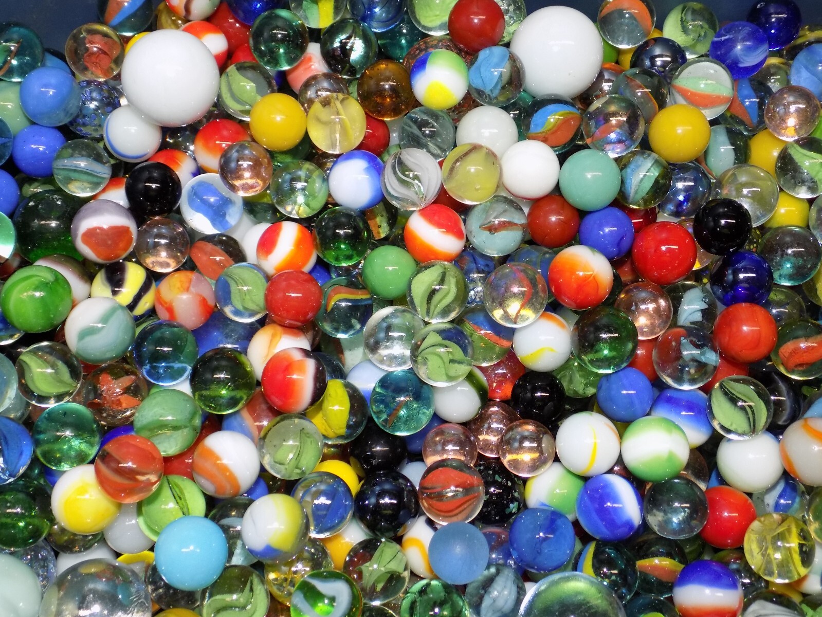 Mixed Lot 55 Assorted Old Vintage To Modern Colorful Glass Marbles {WASHED}