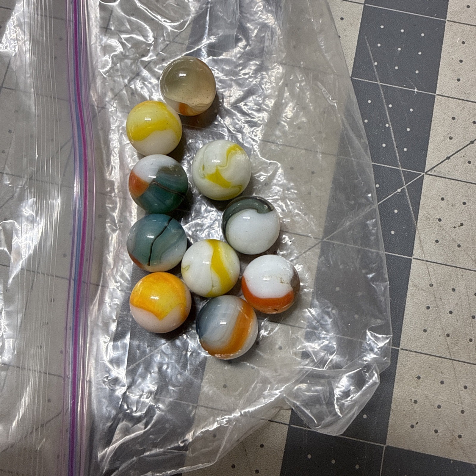 Vtg 1940s -1970s MARBLES Lot of 10 Tri-colors Peltier? Akro Agate? Christensen?