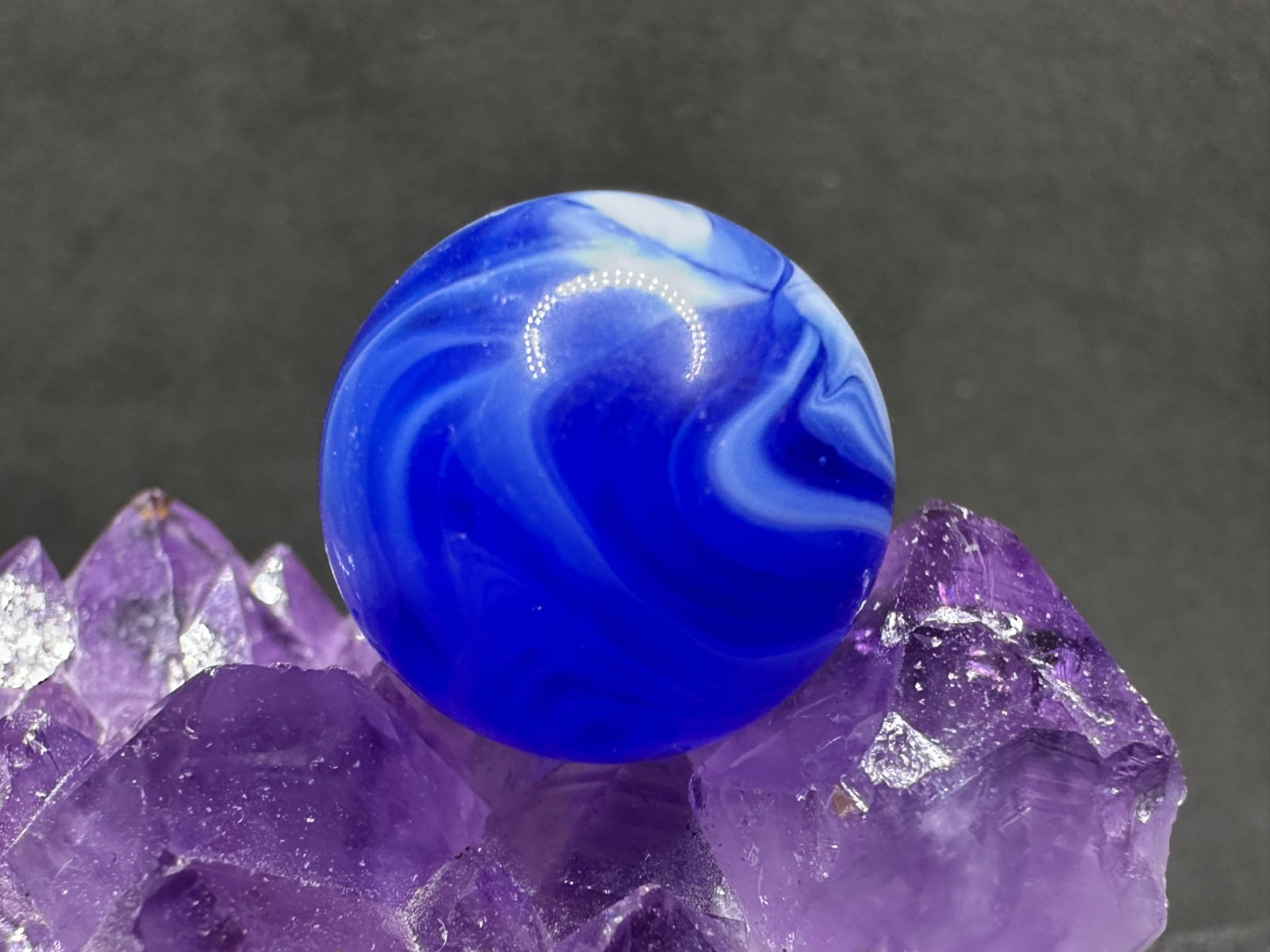 NICE Vintage Akro or CAC Christensen Agate Slag Marble – Blue – .70″ NEAR MINT+