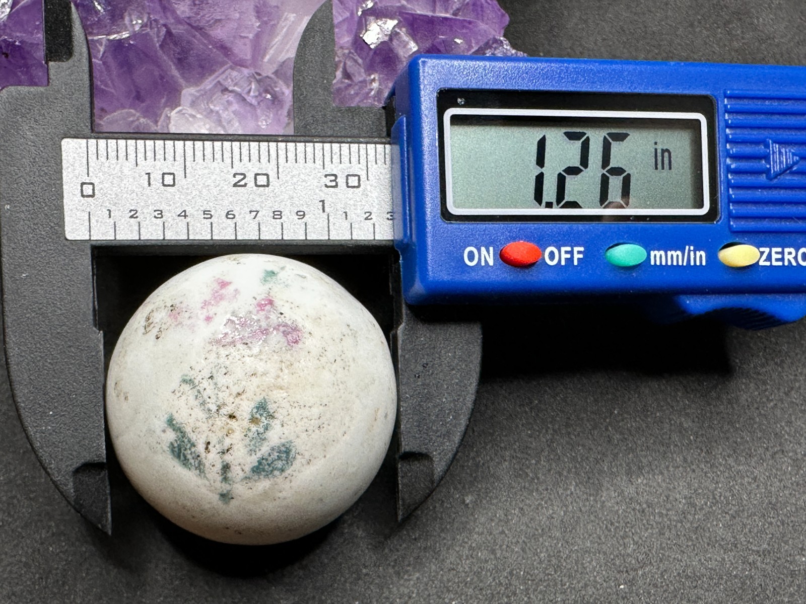 EXTREMELY SCARCE Antique China Clay PAINTED FLOWER Marble 1.26″ HUGE SHOOTER!