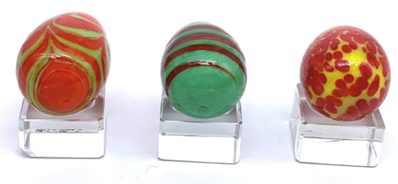 Set of 3 Styles Miniature Egg Shaped Hand Blown Art Glass Marbles RARE Multi