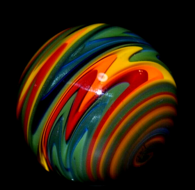 JAY SLACK GLAS MARBLE/1.510″-LUCKY STRIPE WIG-WAG SPLENDOR-AVOCADO,ORANGE, LIME+