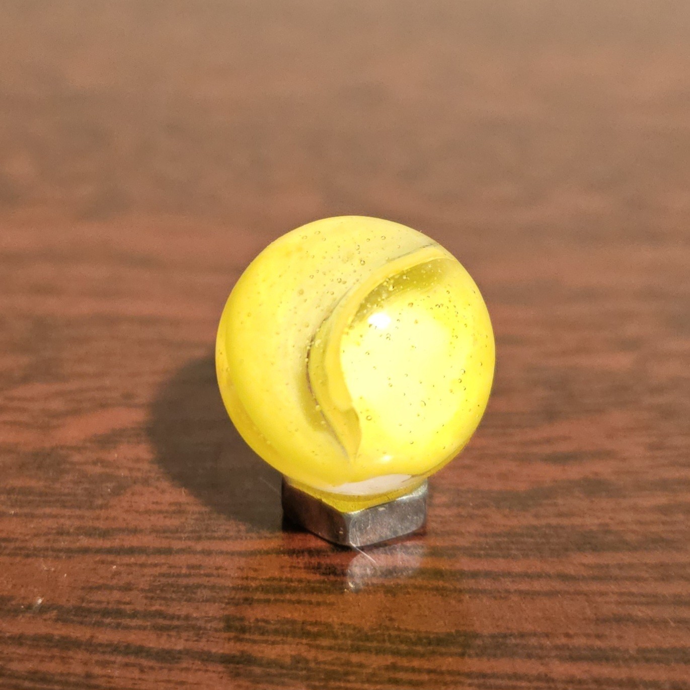 Vintage CE Bogard Cadmium Glow Yellow 4-Lobe .593″ Glass Marble