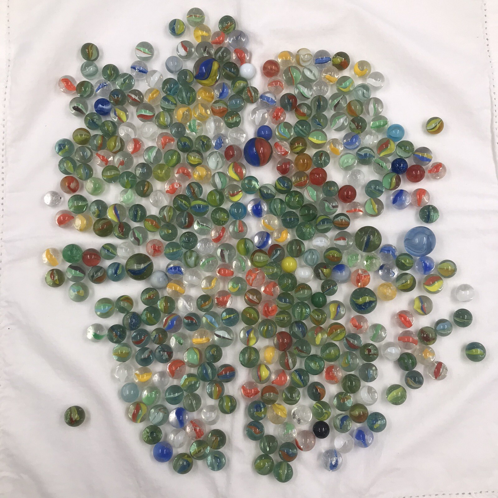 70 Oz Lot of Classic Swirl Glass Marbles Varying Sizes Colors and Condition