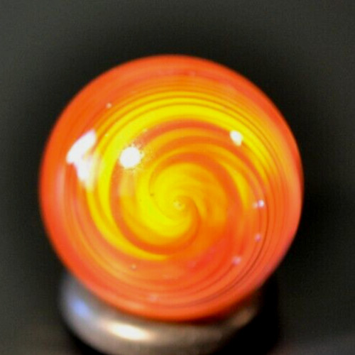 BRYAN TRILLAS GLASS MARBLE/.758″-BLUE BLACKLIGHT FIERY CORKSCREW-GOLDENROD,ORG+