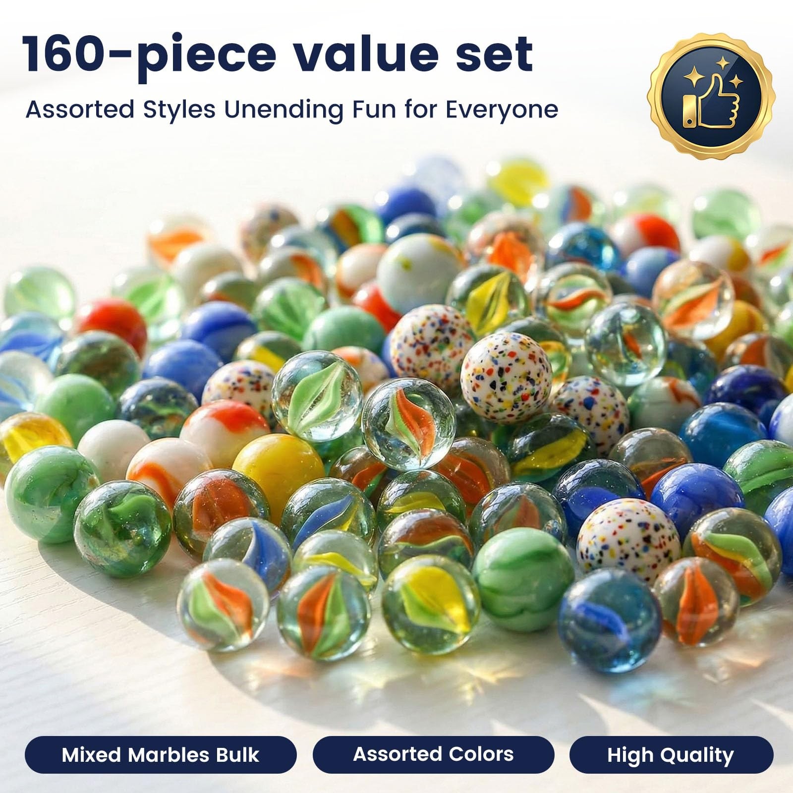 Glass Marbles 160PCS 0.63 inch Standard Size – Perfect for Games & Crafts