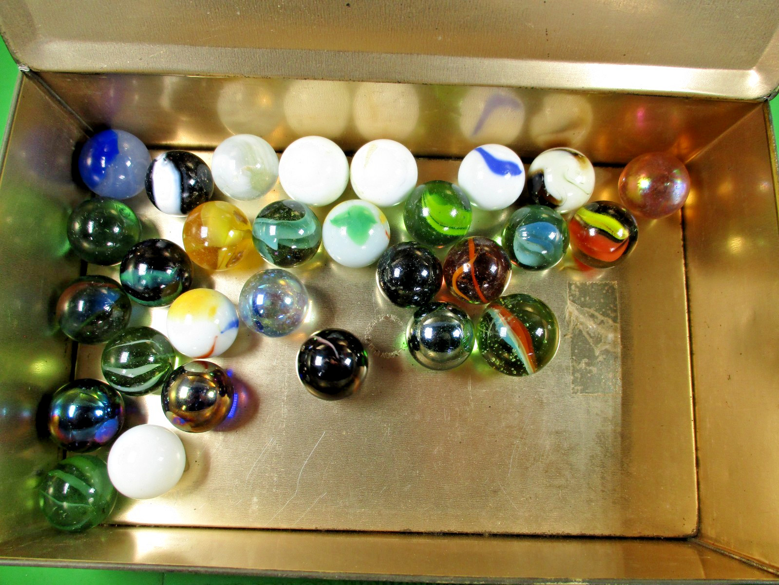 Large Marble Lot 28 Count 25 mm OD Swirls Solid Cats Eye Mix Machine & Handmade