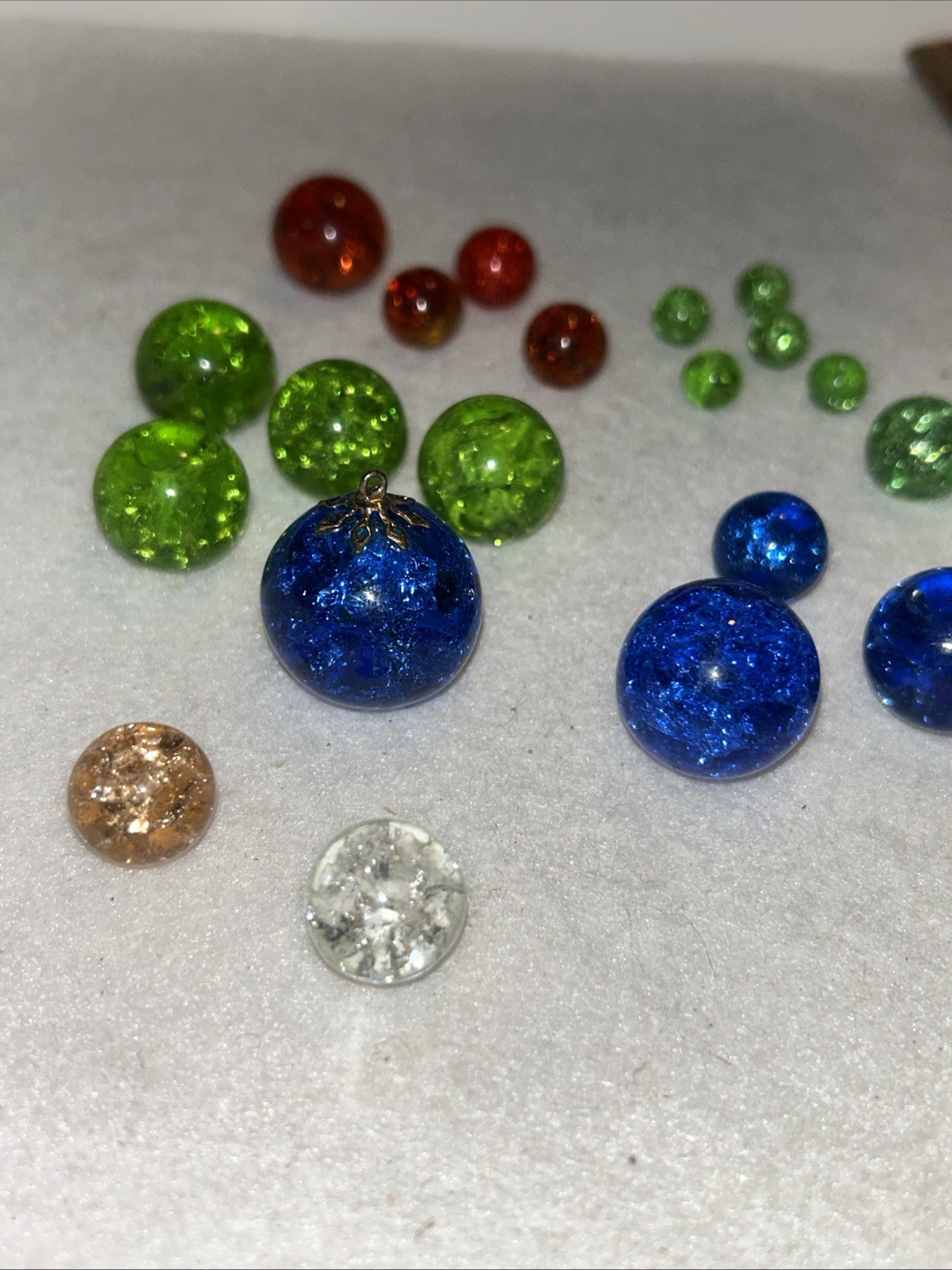 Vintage Vitro Crackle Glass Marbles Lot Various Sizes & Colors 21 Pcs.