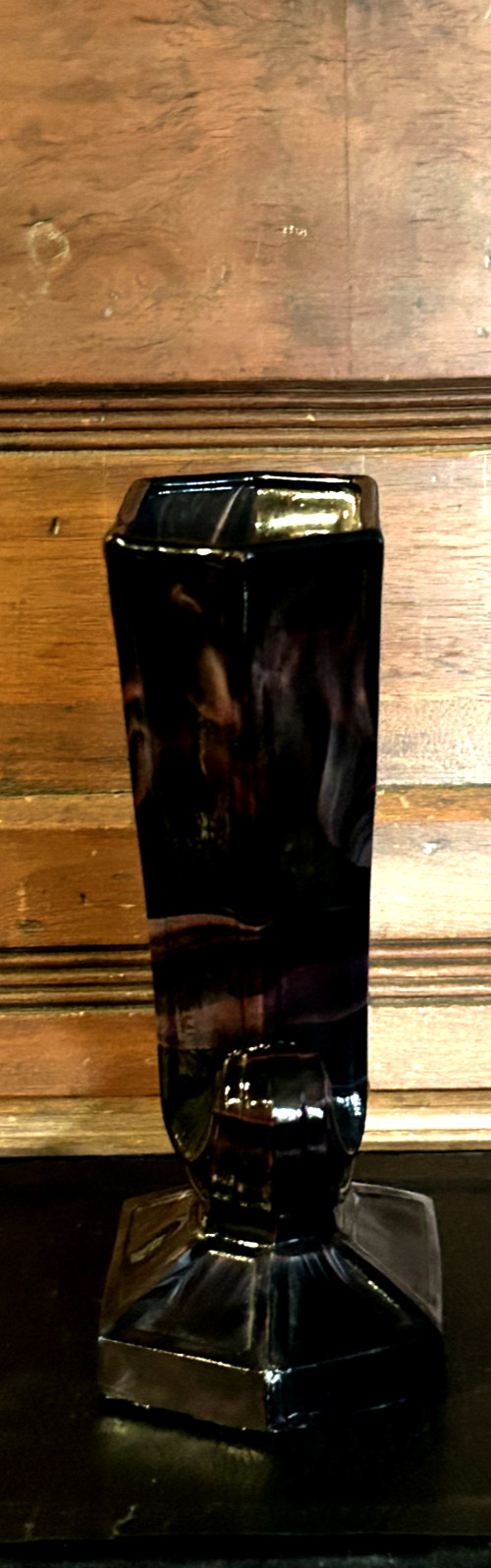 Antique 7″ Met Museum Pressed Purple Marble Glass Made in England 1880-90 Slag?