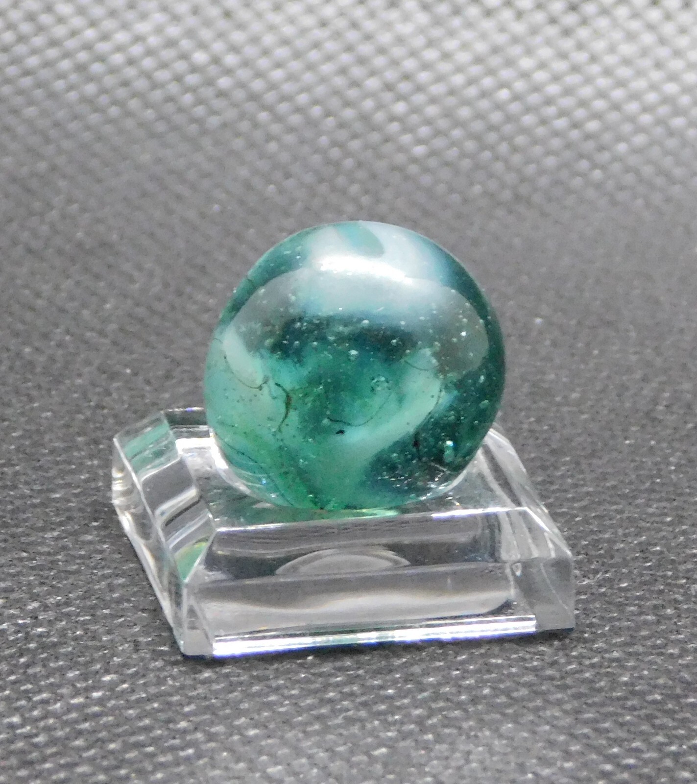 Vintage Marble Transparent Aqua Blue Grey White Slag Ground Pontil 0.62″ #0-75