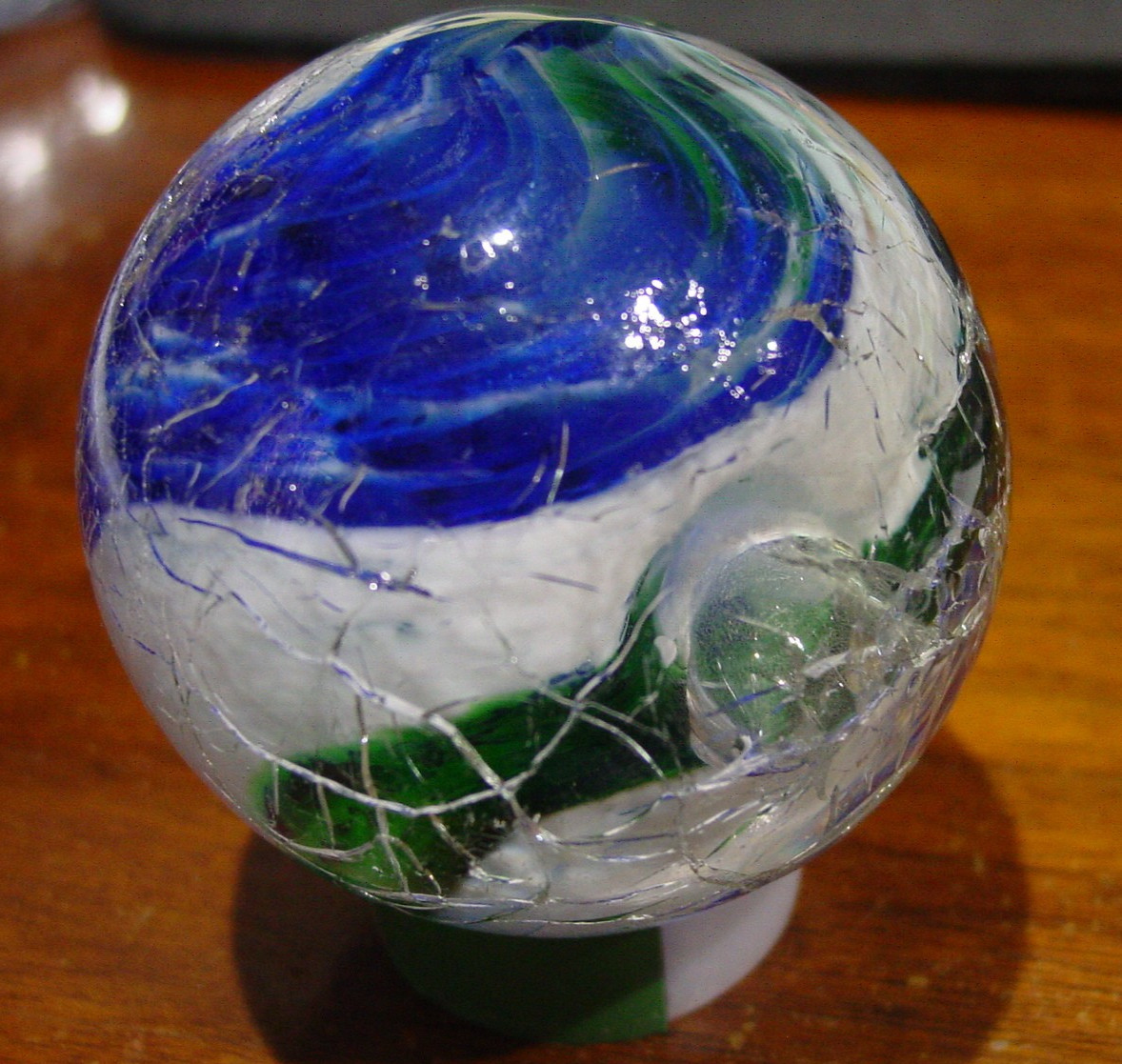 Handmade Contemporary Glass Art Earth Crackle Marble 3″ West Virgina Garage 1982
