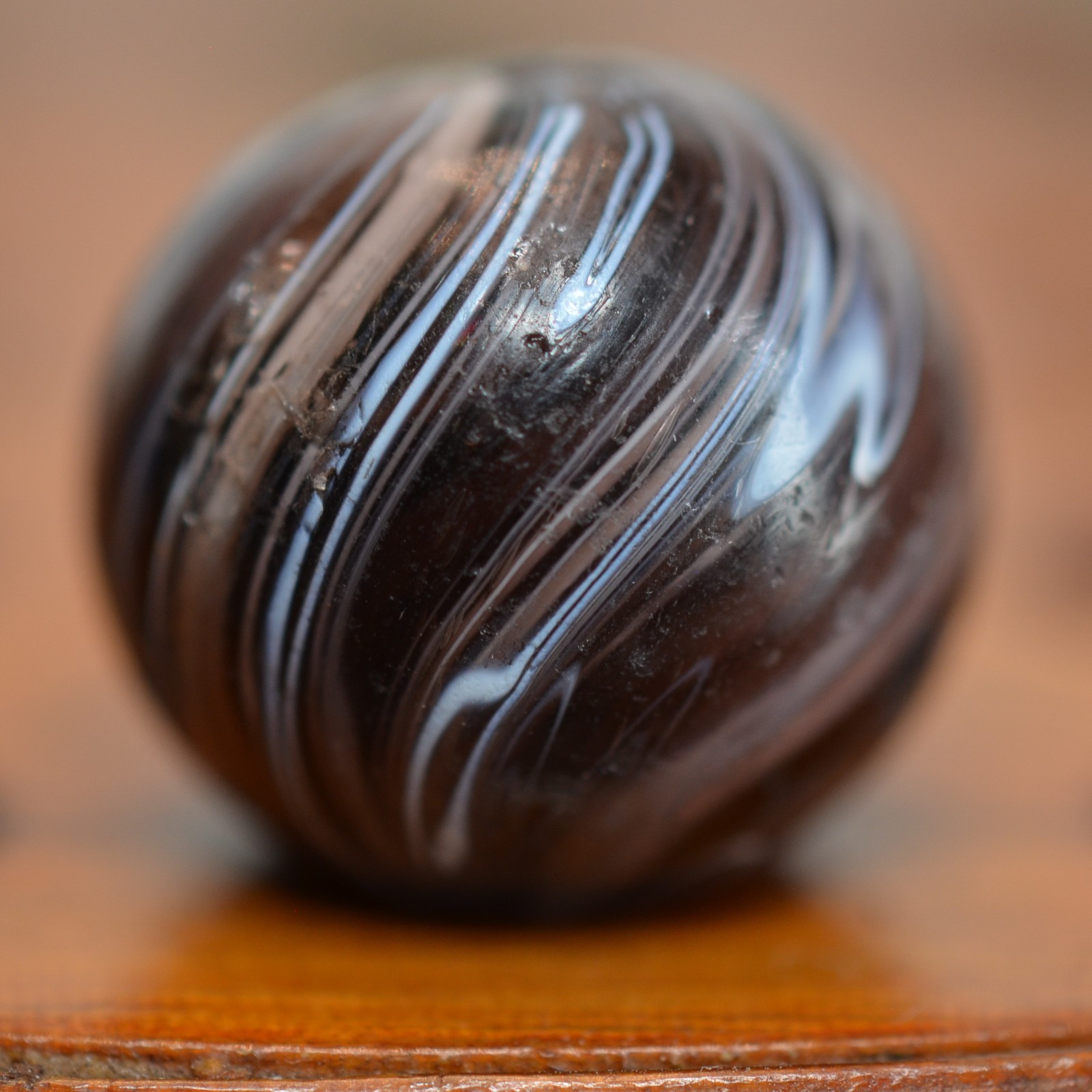 Handmade Purple Slag Marble, 3/4 in, 2 Pontils, Collectible, 1860-1920, S1552