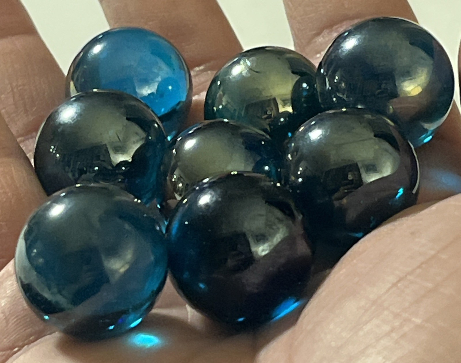 Mettalic Clear Luster Blue Iridescent Colored Marbles Lot Of 23 – 3/4 Inches