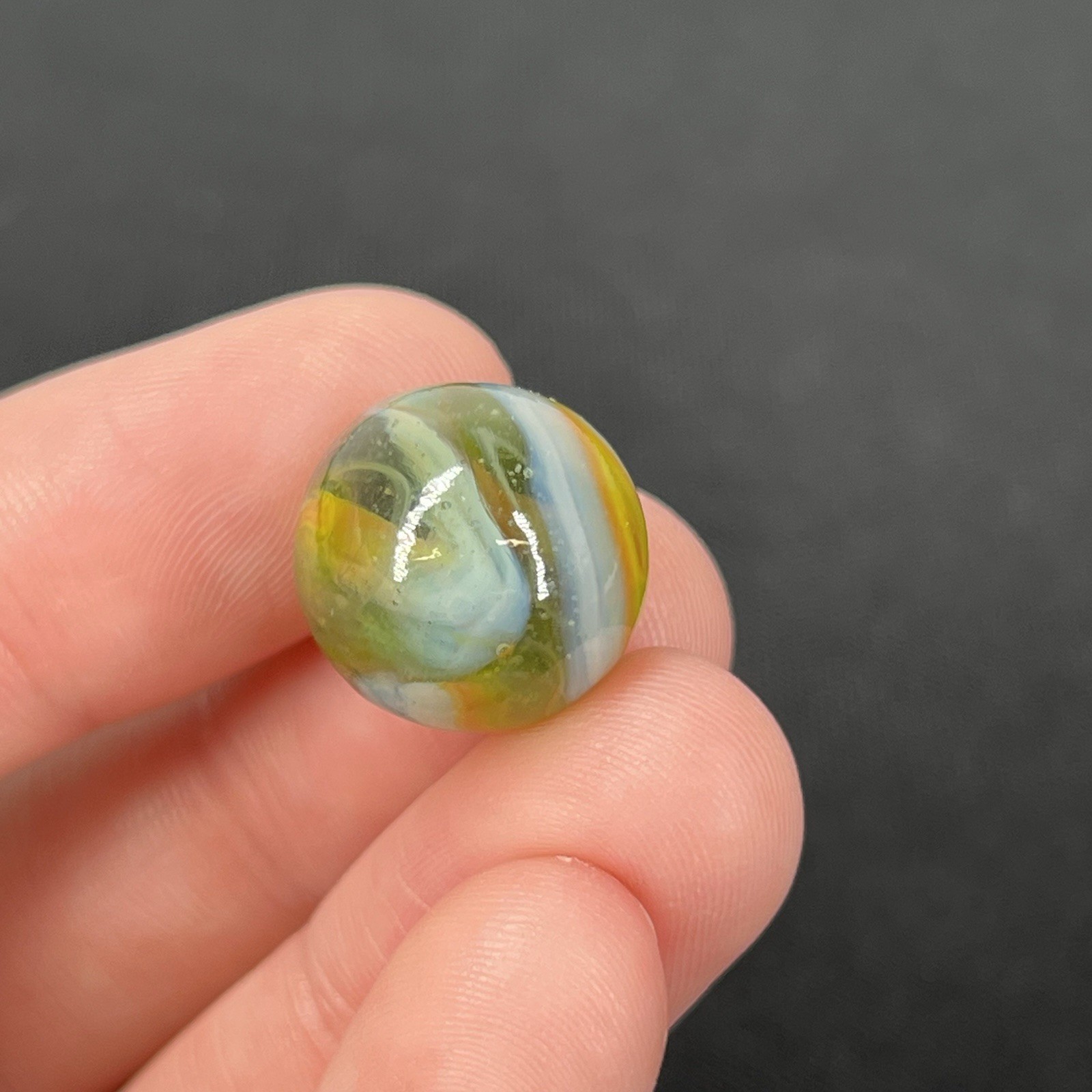 Vintage Glass Marble Christensen Akro Peltier Vitro .6” Clear Green Orange