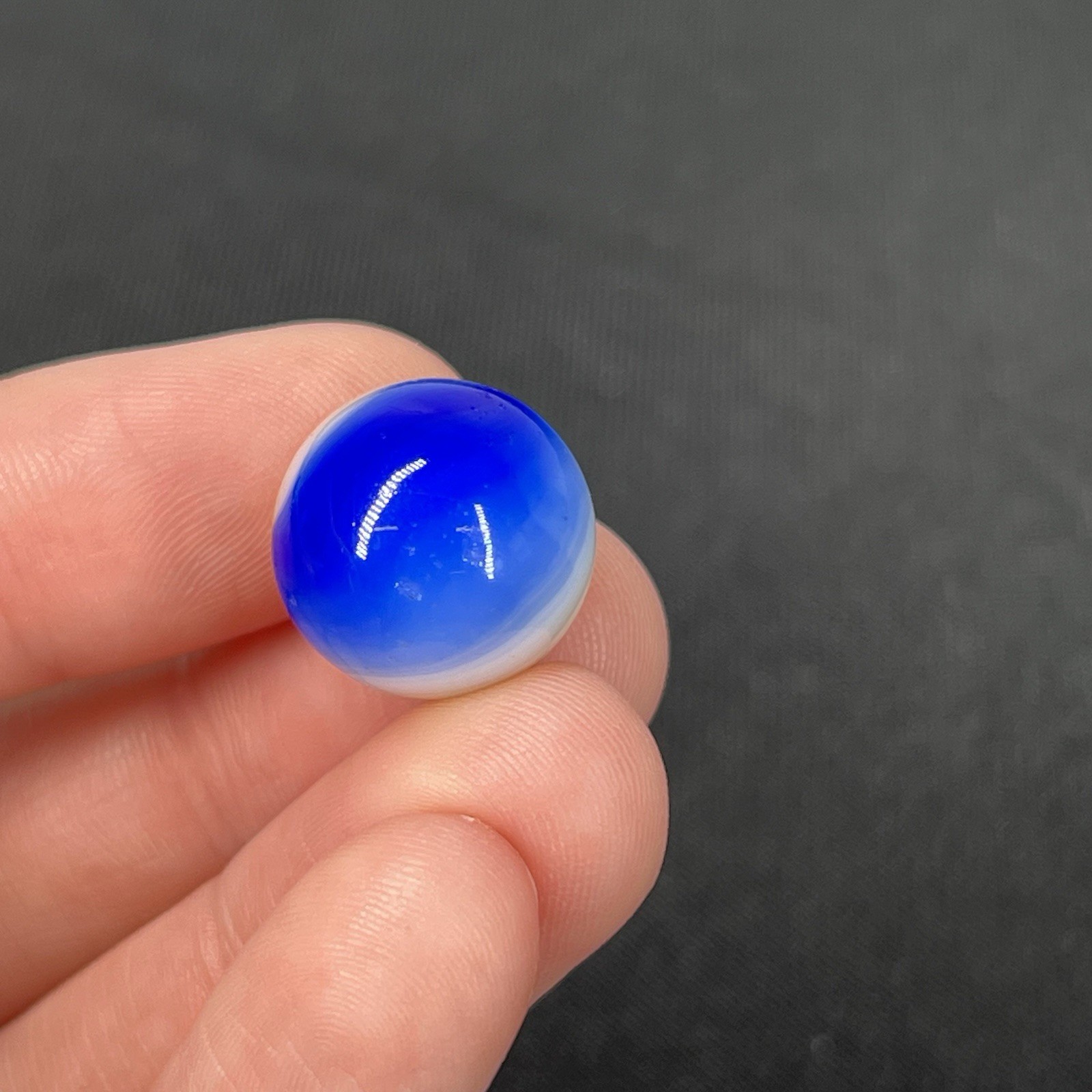Old Glass Marble Christensen Akro Peltier Vitro .6” Cobalt Blue Orange
