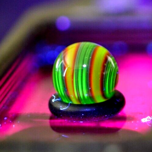 BRYAN TRILLAS GLASS MARBLE/.542″-VIOLET BLACKLIGHT LUCKY STRIPE-SUNFLOWER,LIME,R
