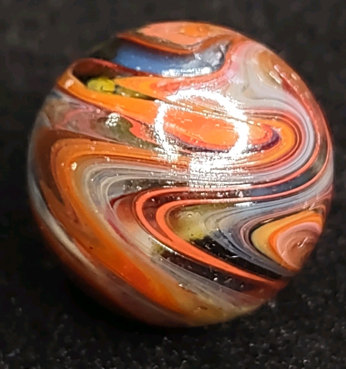 .79″ Red Yellow & Blue – Das Or Jabo Swirl NM+ Twisted Ltd. Edt. Glass Marble