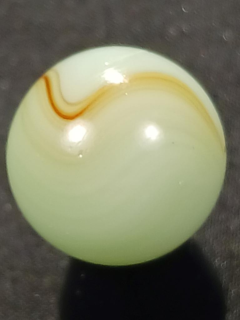 Vitro Agate .59″ Wispy Green White Brown V Patch Near Mint Serious Marble A178