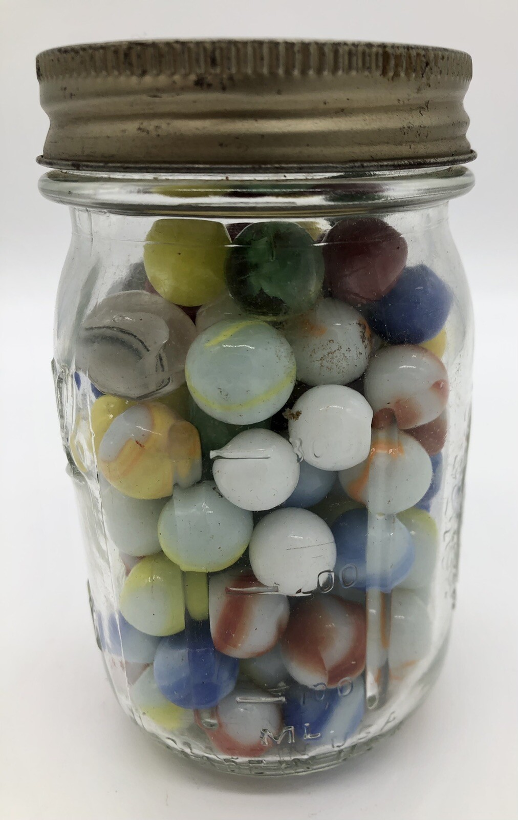 Vintage Old Marbles 100+ Ball Mason Jar Multicolor