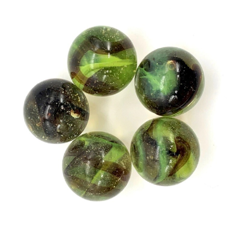Pk 5 – 16mm Gecko Early Edition Glass Player Mega Marbles Vacor 2006-08 Retired