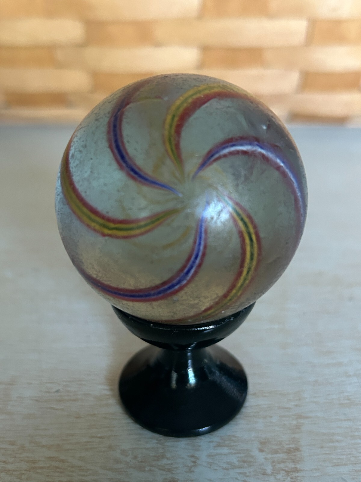 Antique Large 2 ” German Swirl Latticino Marble Beautiful 6.6 oz.
