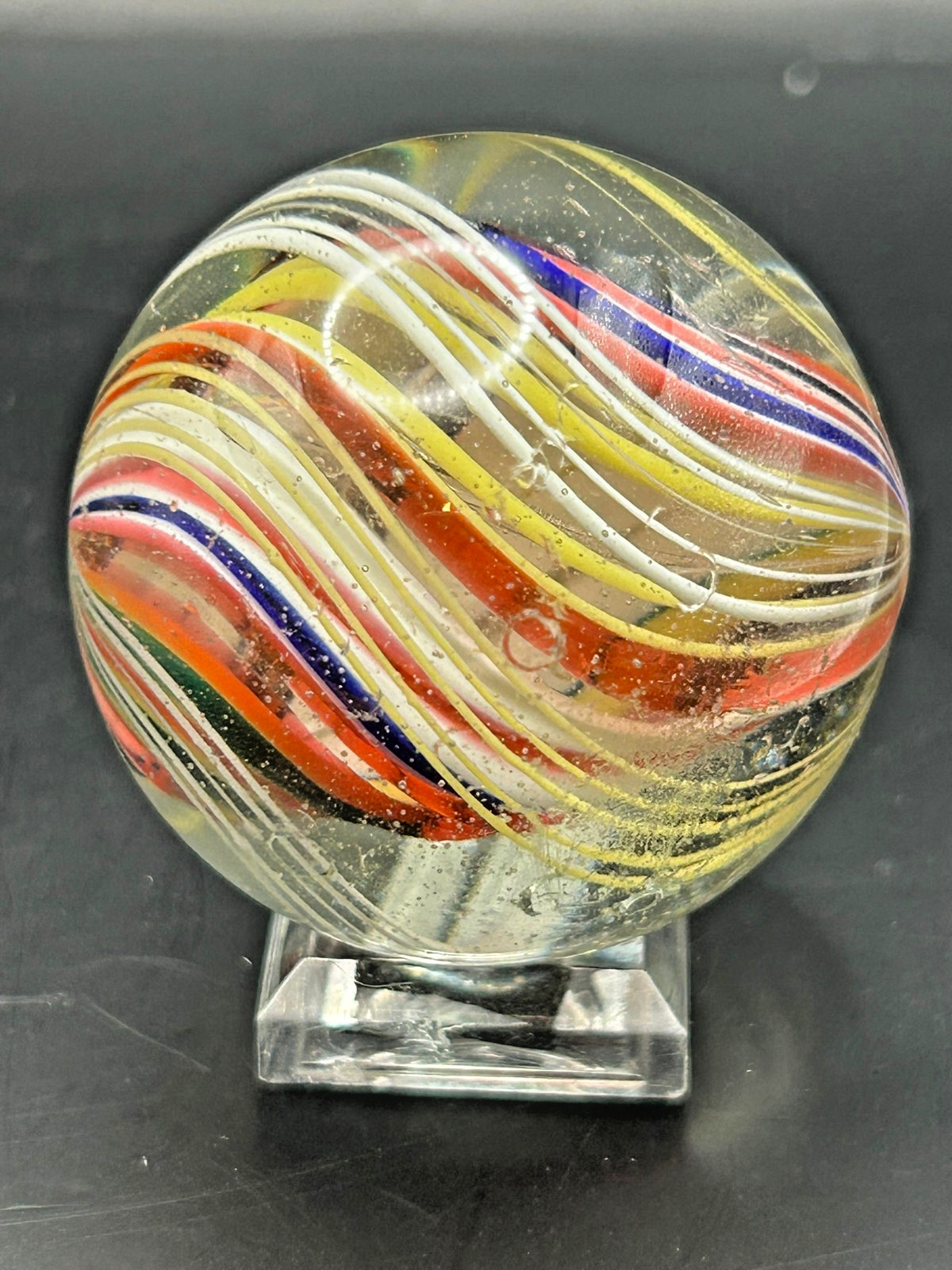 Antique German Divided Core Latticino Swirl Marble 1-11/16″ Polished E3.10