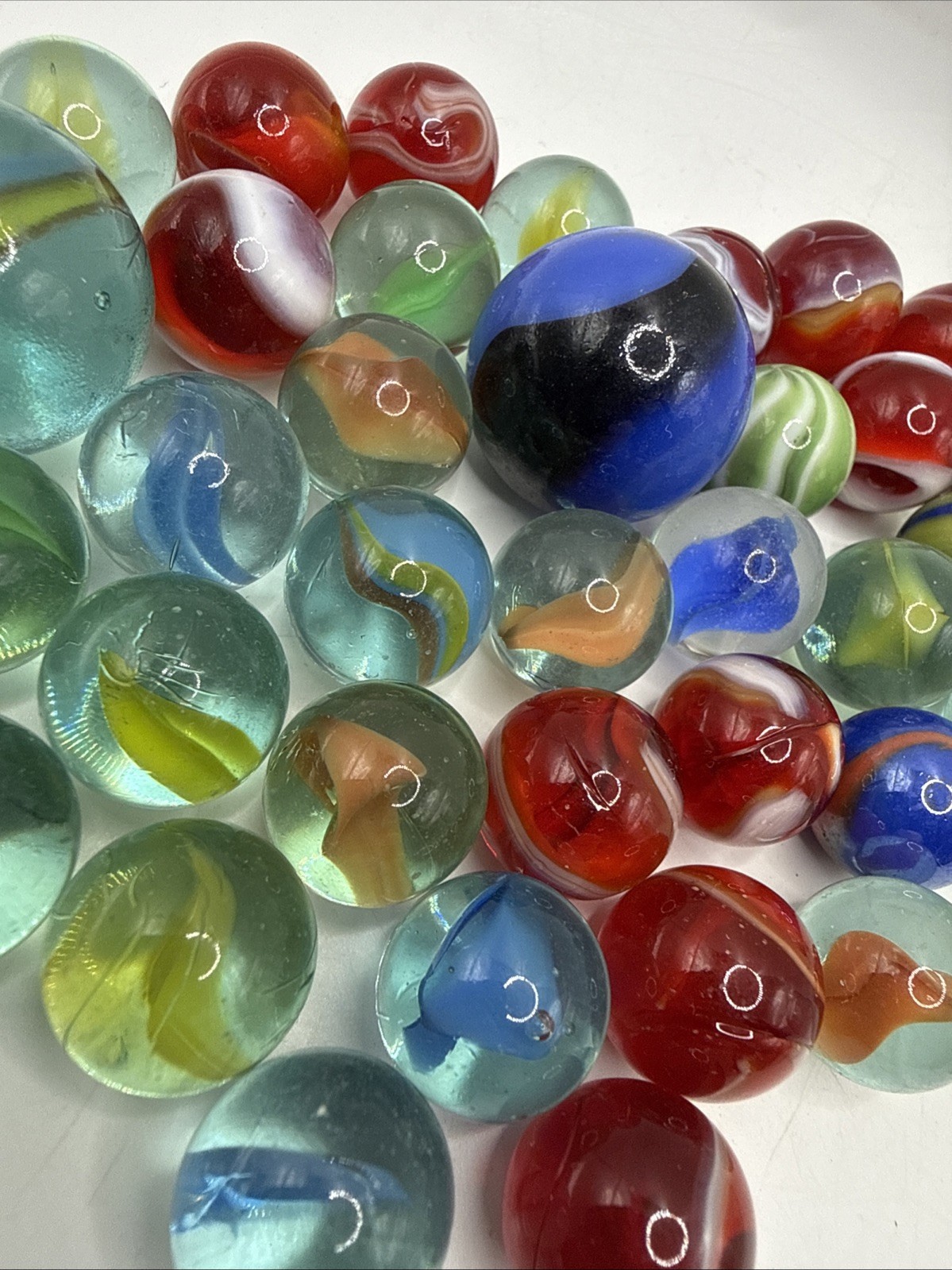 Assorted Vintage Marbles in Small Glass Mason Jar, Asst 47 As Seen Pics
