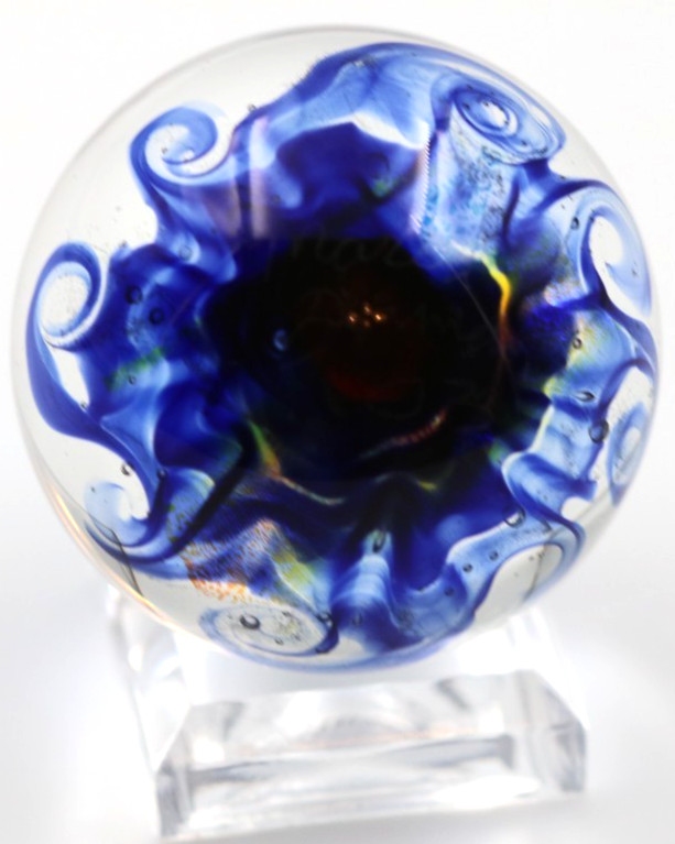 Beautiful MARCO JERMAN Nautilus Shell Art Glass MARBLE 2003